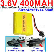3.6V 400MAH Battery-With SM Plug-(Shape-M-Shape,One Row with 3 Inner-Battery)-Size-42x51x14.5mm,3.6V NI-CD NI-MH 400MAH Battery be suit for RC Truck,RC Car,RC Boat,RC Robot,rc tank,rc Quadcoter,Drone,RC Helicopter,etc.